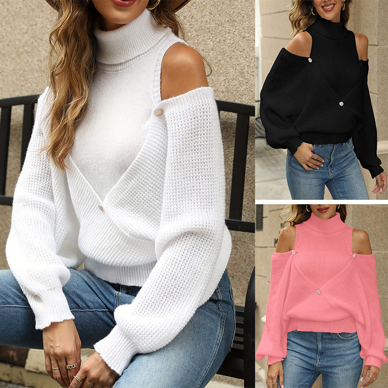 Damen Pullover mit schulterfreien Ärmeln und raffinierter Knopfleiste WW