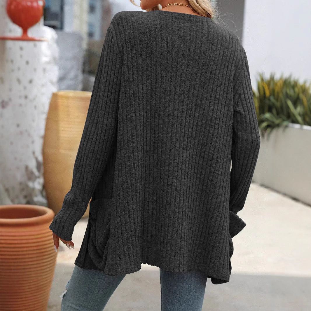 Damen Strickjacke mit elegantem Rippmuster und großzügigen Taschen WW