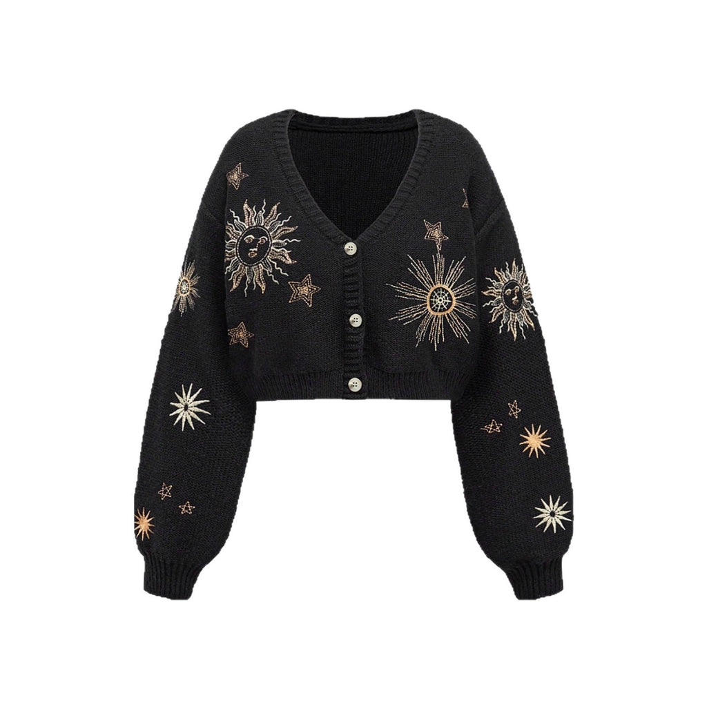 Damen Strickjacke mit kunstvollem Sonnen- und Sternenstick WW