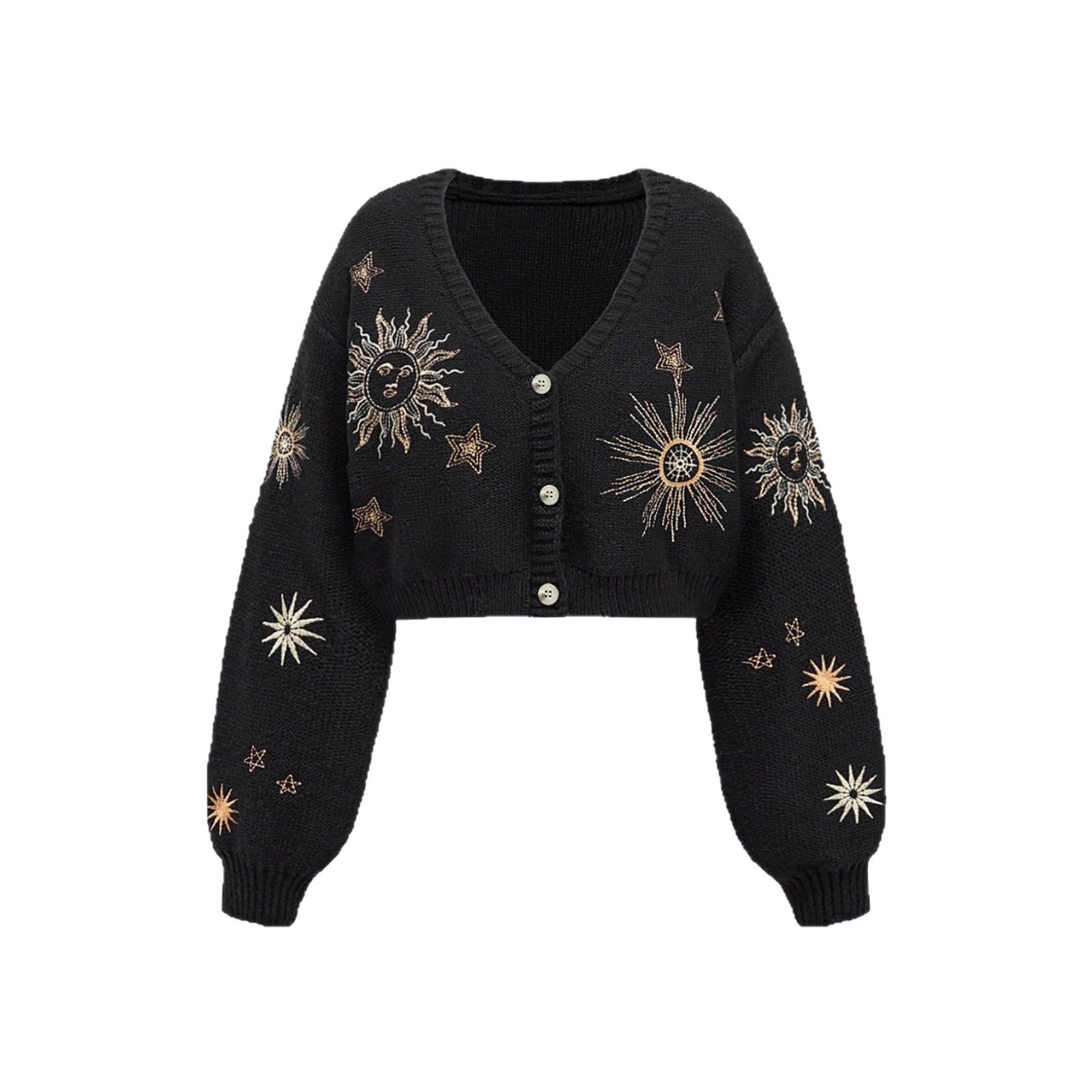 Damen Strickjacke mit kunstvollem Sonnen- und Sternenstick WW