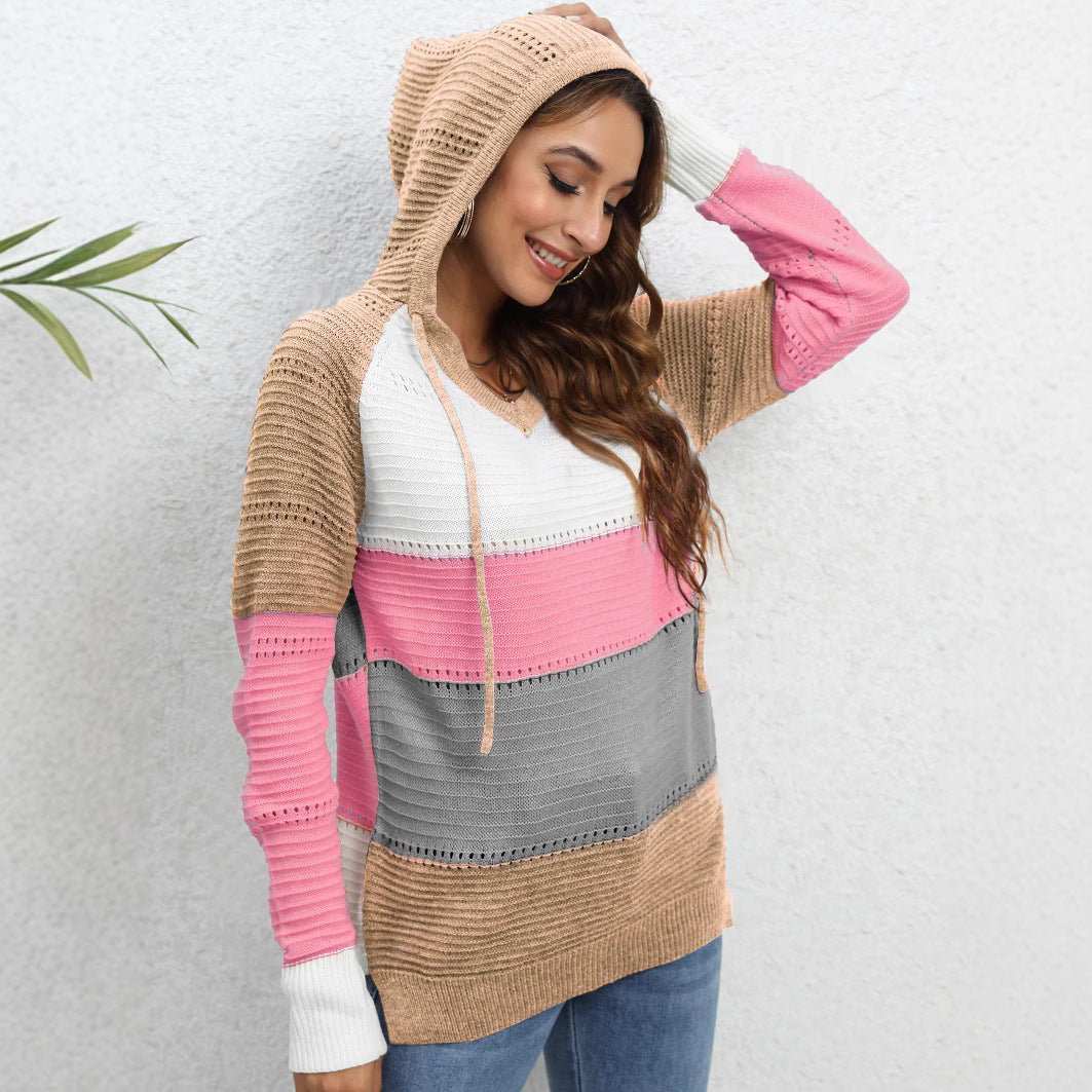 Damen lässiger Kapuzenpullover mit modischem Farbblockdesign WW