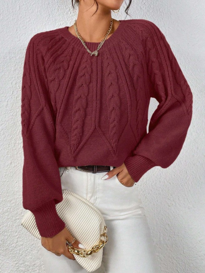 Damen Strickpullover mit Zopfmuster und weitem Schnitt WW