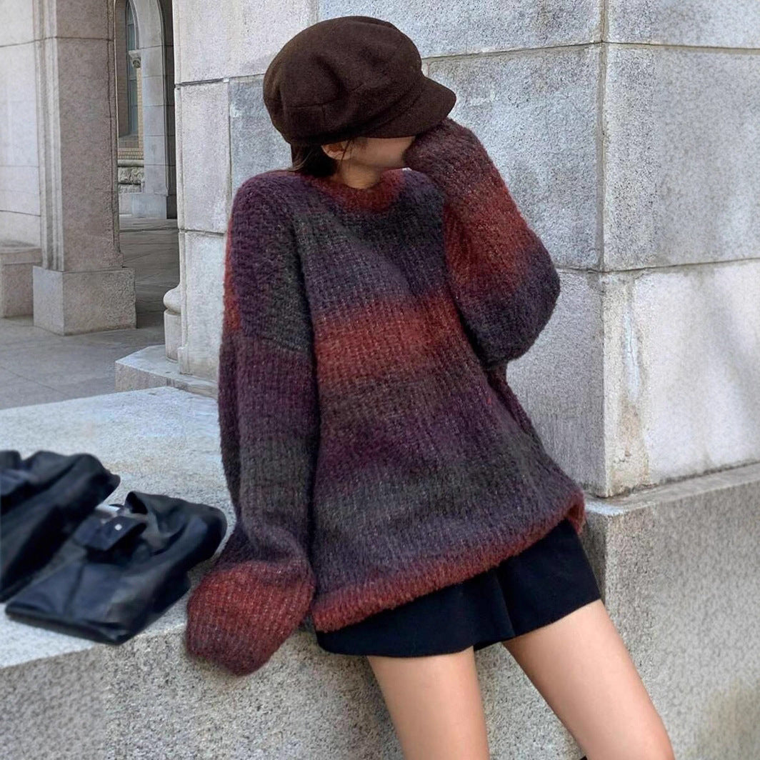 Damen Oversized Strickpullover mit modernem Farbverlauf und weichem Material WW