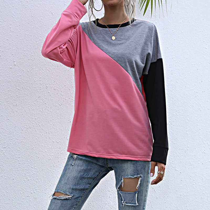 Damen Sportliches Sweatshirt mit modischem Farbblockdesign WW