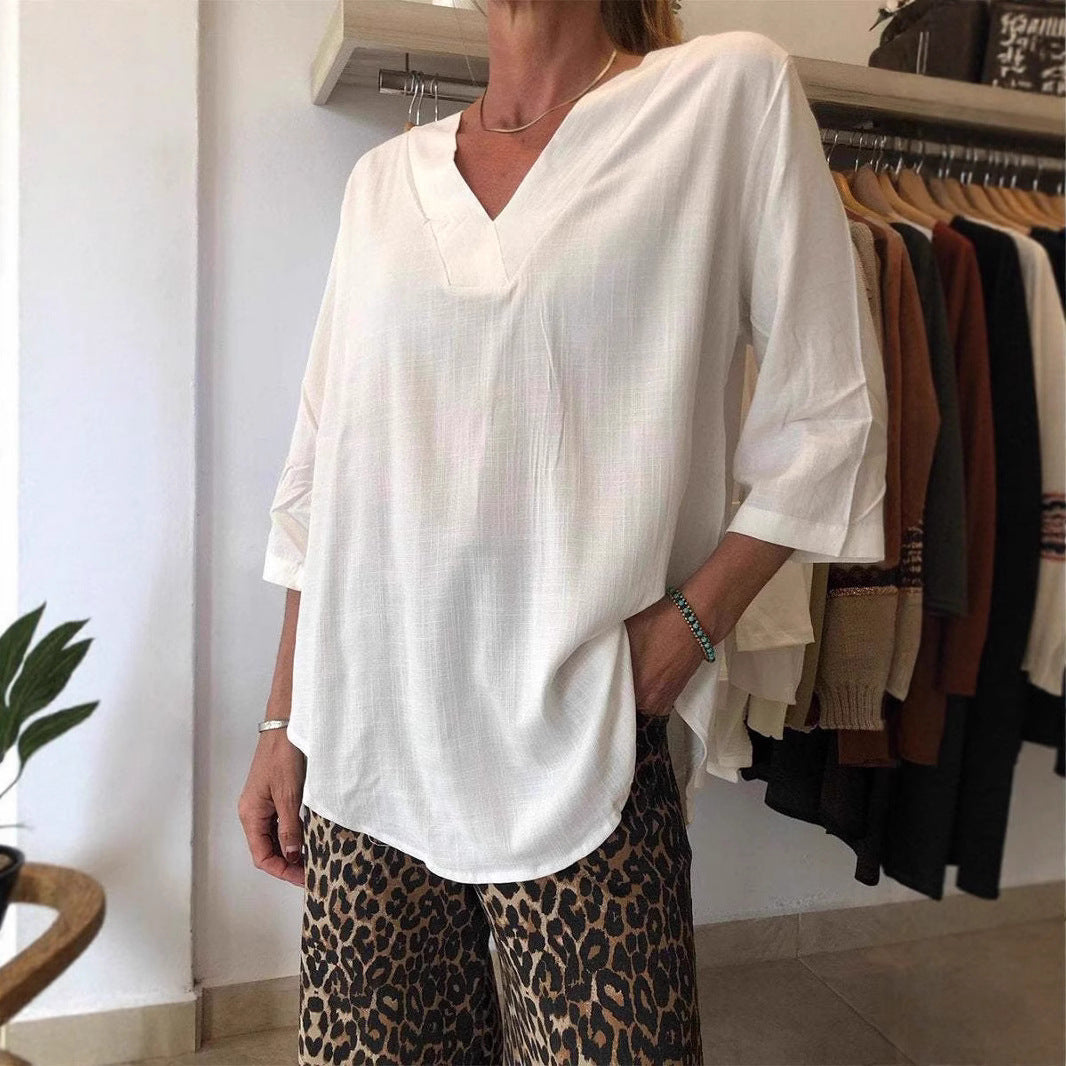 Damen Oversize Tunika mit modernem V-Ausschnitt und lässigen Ärmeln WW