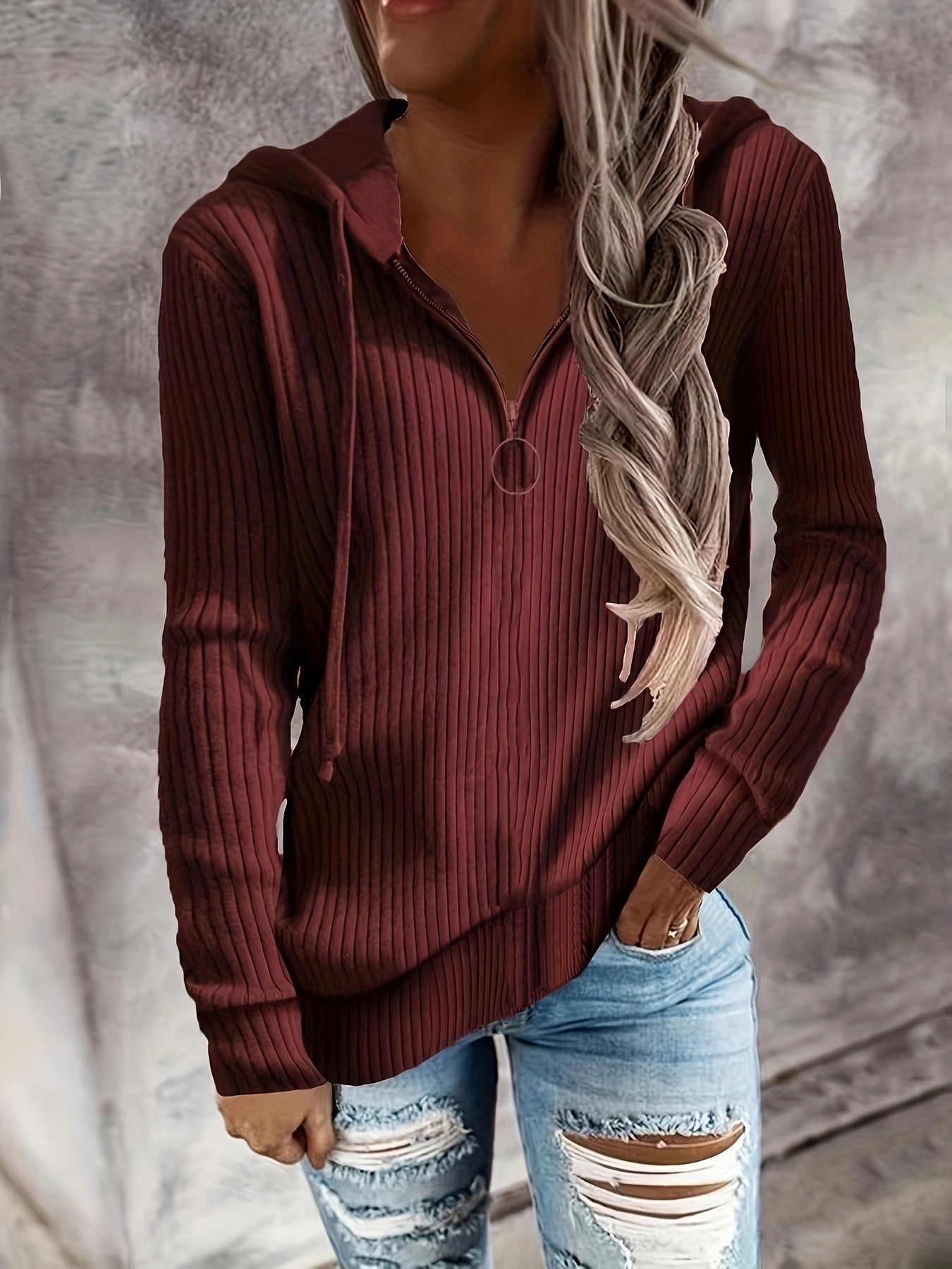 Damen Strickpullover mit hohem Kragen und Reißverschluss WW