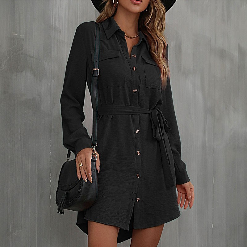 Damen Hemdblusenkleid mit taillierbarem Gürtel und eleganter Knopfleiste WW