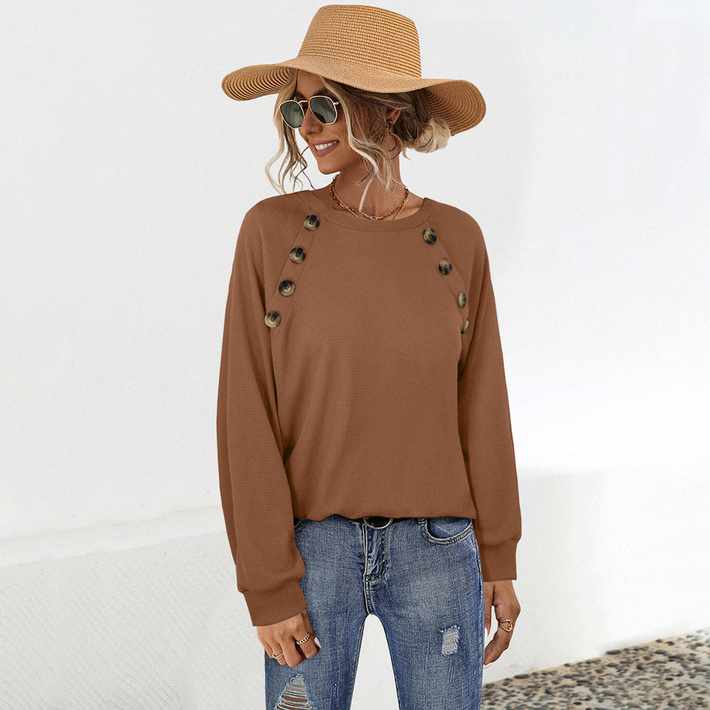 Damen lässiger Pullover mit dekorativen Knöpfen WW
