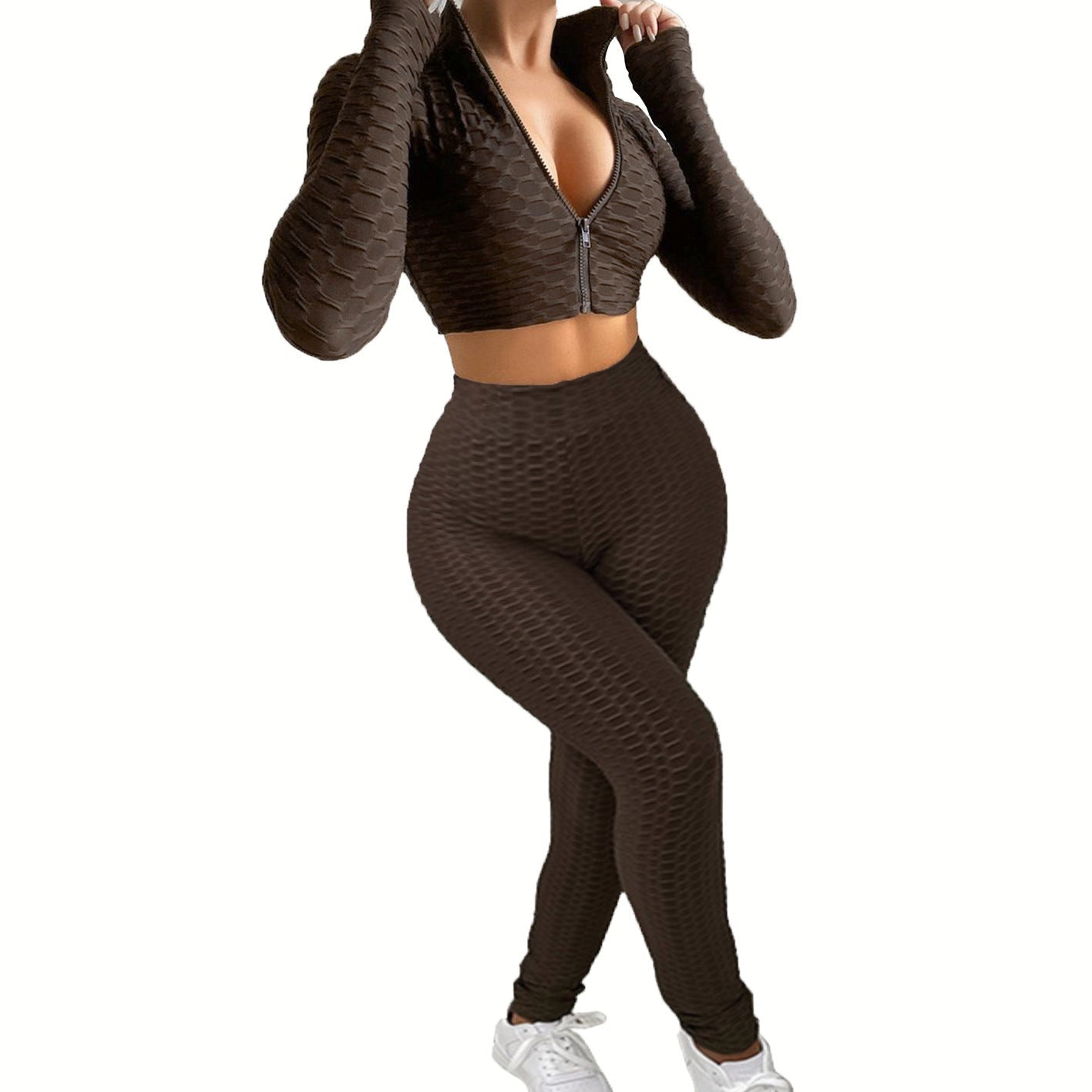 Damen Sportliches Zwei-Teiliges Set mit hochgeschlossenem Reißverschluss und strukturierter Oberfläche WW