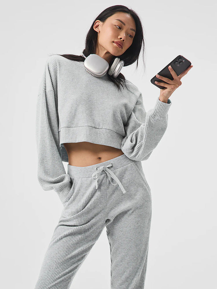 Damen entspanntes Crop-Sweatshirt und bequeme Jogginghose Set WW