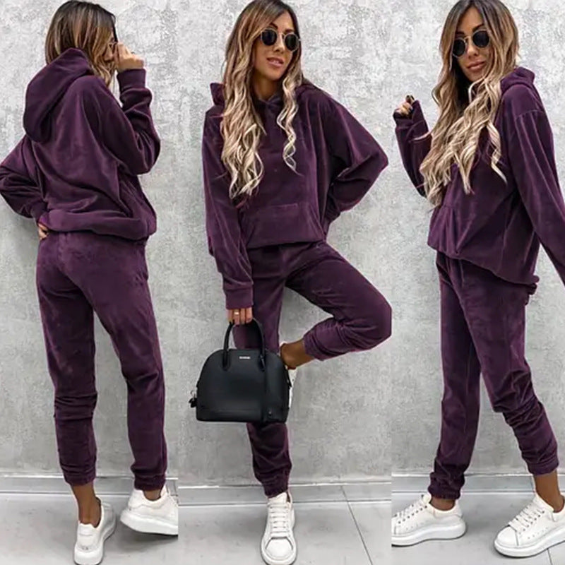 Damen kuscheliges Fleece-Set mit oversized Hoodie und bequemen Jogginghosen WW