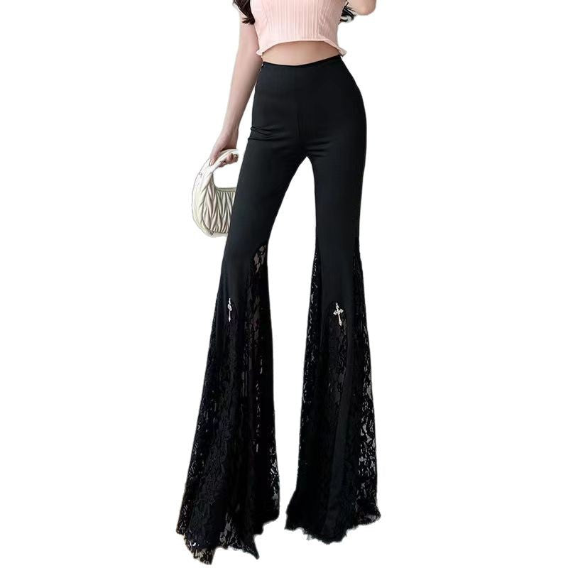 Damen Elegante Schlaghose mit Spitzenapplikationen WW