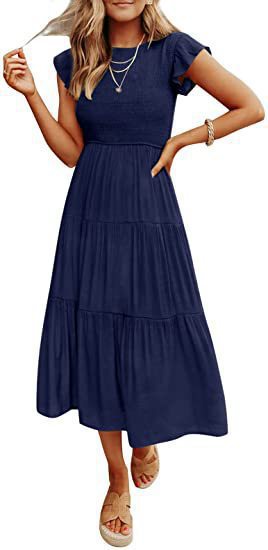 Damen Maxikleid mit voluminösem Rock und elastischem Oberteil WW