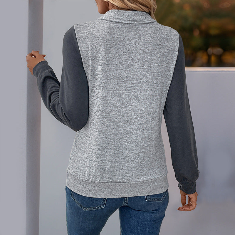 Damen modische Sweatshirt-Bluse mit Knopfleiste und Brusttasche WW