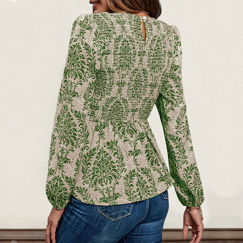 Damen Oberteil mit floralem Design und gerafftem Saum WW