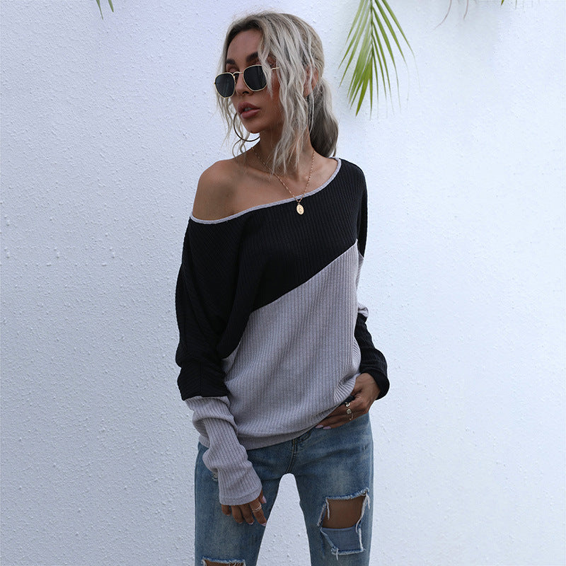 Damen modischer Pullover im lässigen Oversized-Stil mit raffiniertem Farbblockdesign WW