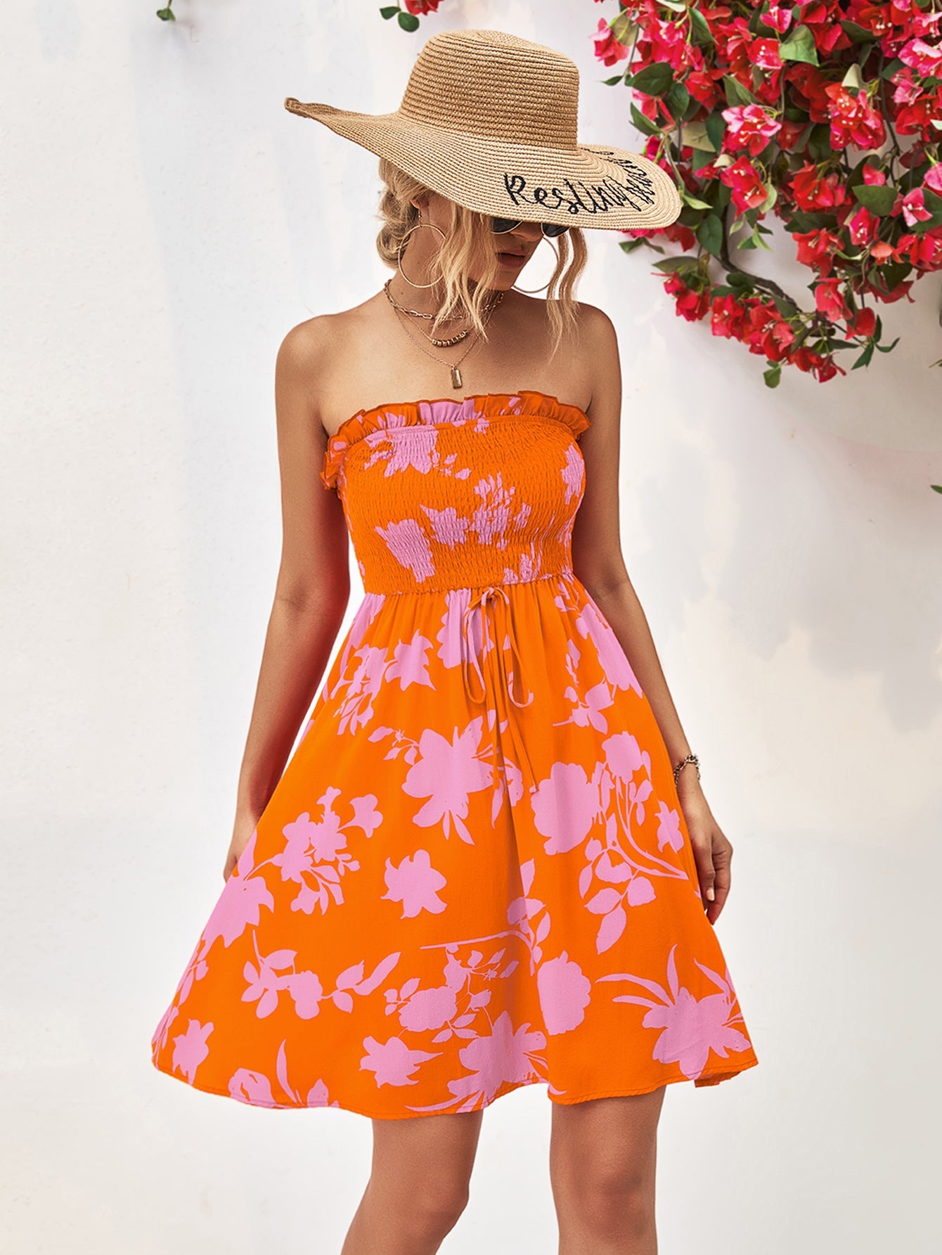 Damen Sommerliches Strapless Kleid mit floralen Mustern WW