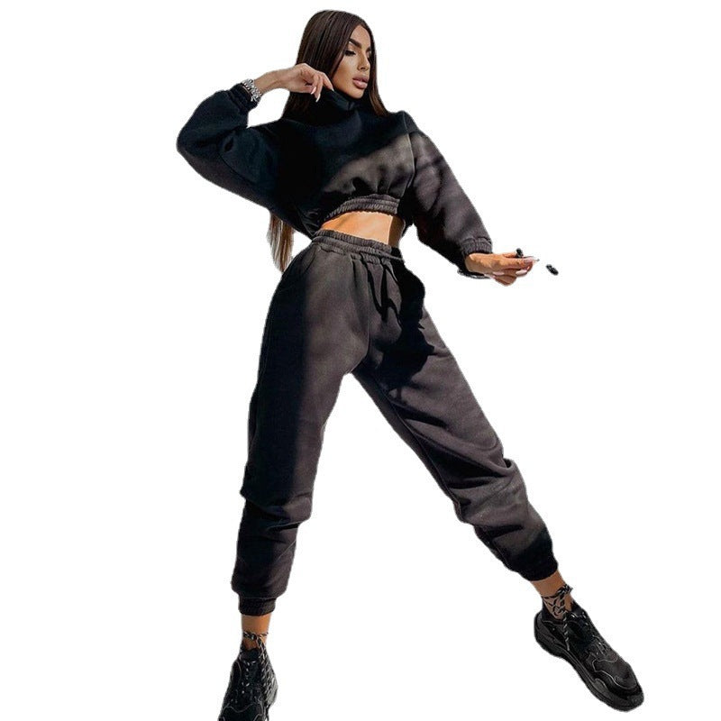 Damen modisches Set aus lässigem Hoodie mit elastischem Bund und Freizeit-Hose WW