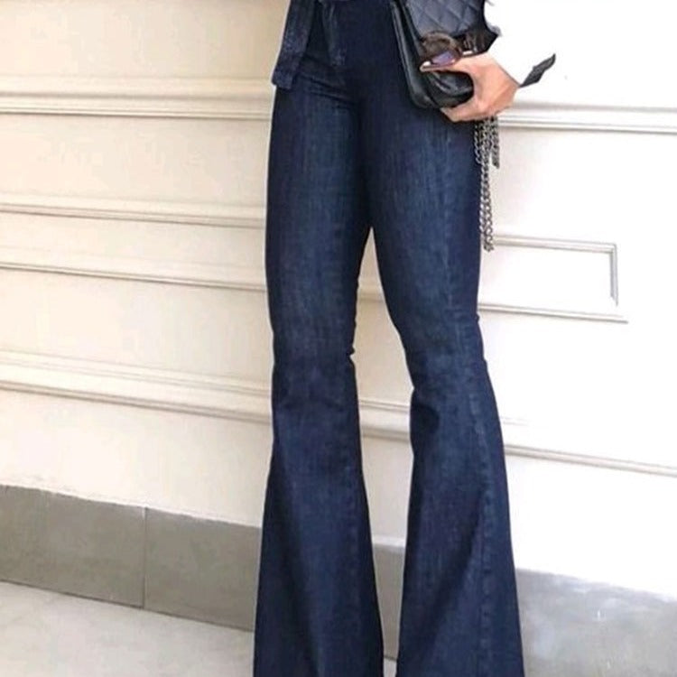 Damen elegante Bootcut-Jeans mit hohem Bund und Gürtel WW