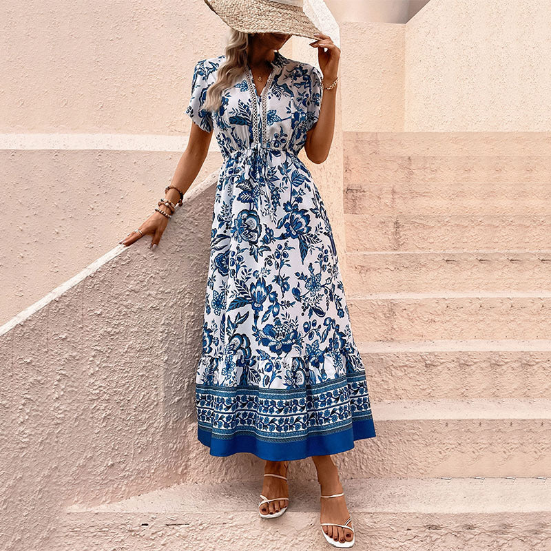 Damen Maxikleid mit floralen Mustern und tailliertem Design WW
