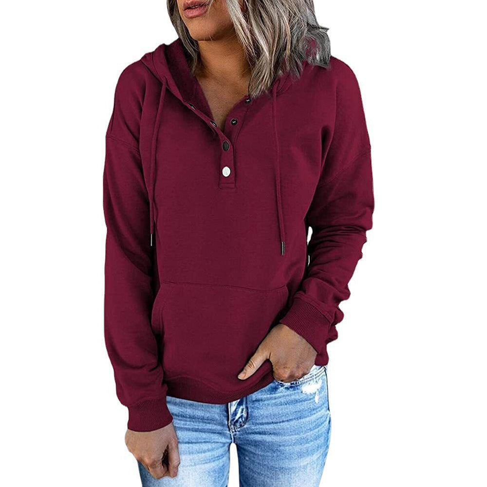 Damen lässiger Kapuzenpullover mit Druckknöpfchen und seitlichen Eingrifftaschen WW