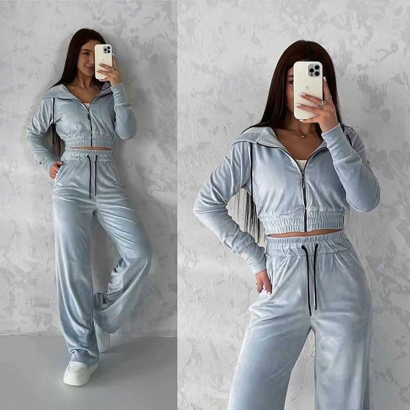 Damen Urbanes Velours Sport-Set mit Kapuze WW