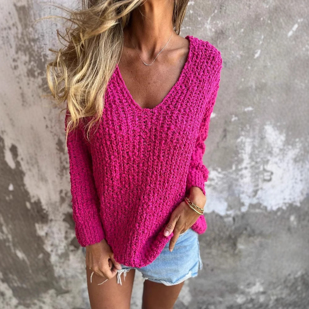 Damen Strickpullover mit V-Ausschnitt und lässigem Schnitt WW