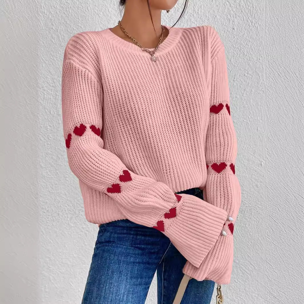 Damen kuscheliger Strickpullover mit modellierenden Ärmeln und Herzmotiv WW