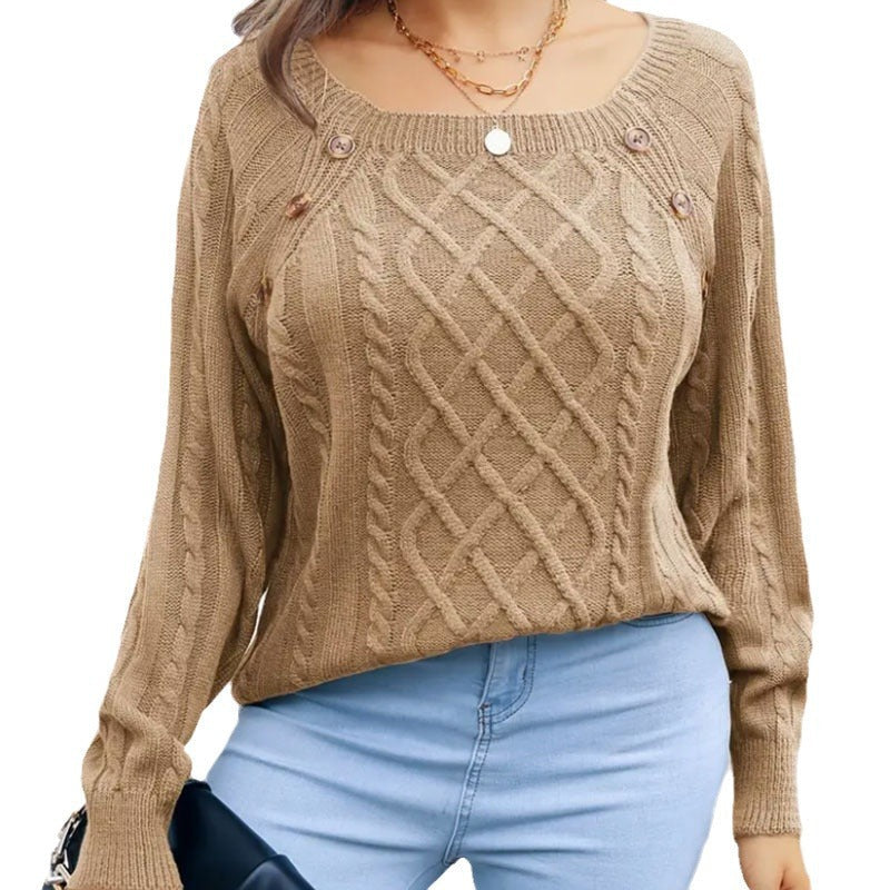 Damen Strickpullover mit hochwertigen Knopfdetails und raffiniertem Zopfmuster WW