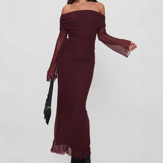 Damen Ärmelloses Maxi-Kleid mit Rüschendetails und schulterfreiem Design WW