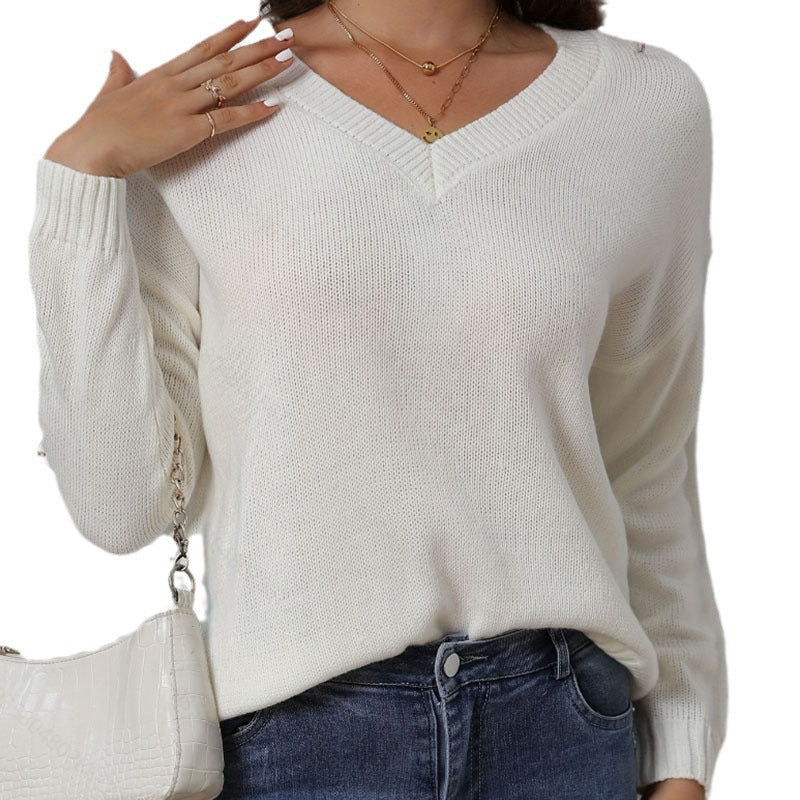 Damen atmungsaktiver V-Ausschnitt Strickpullover mit lockerer Passform WW
