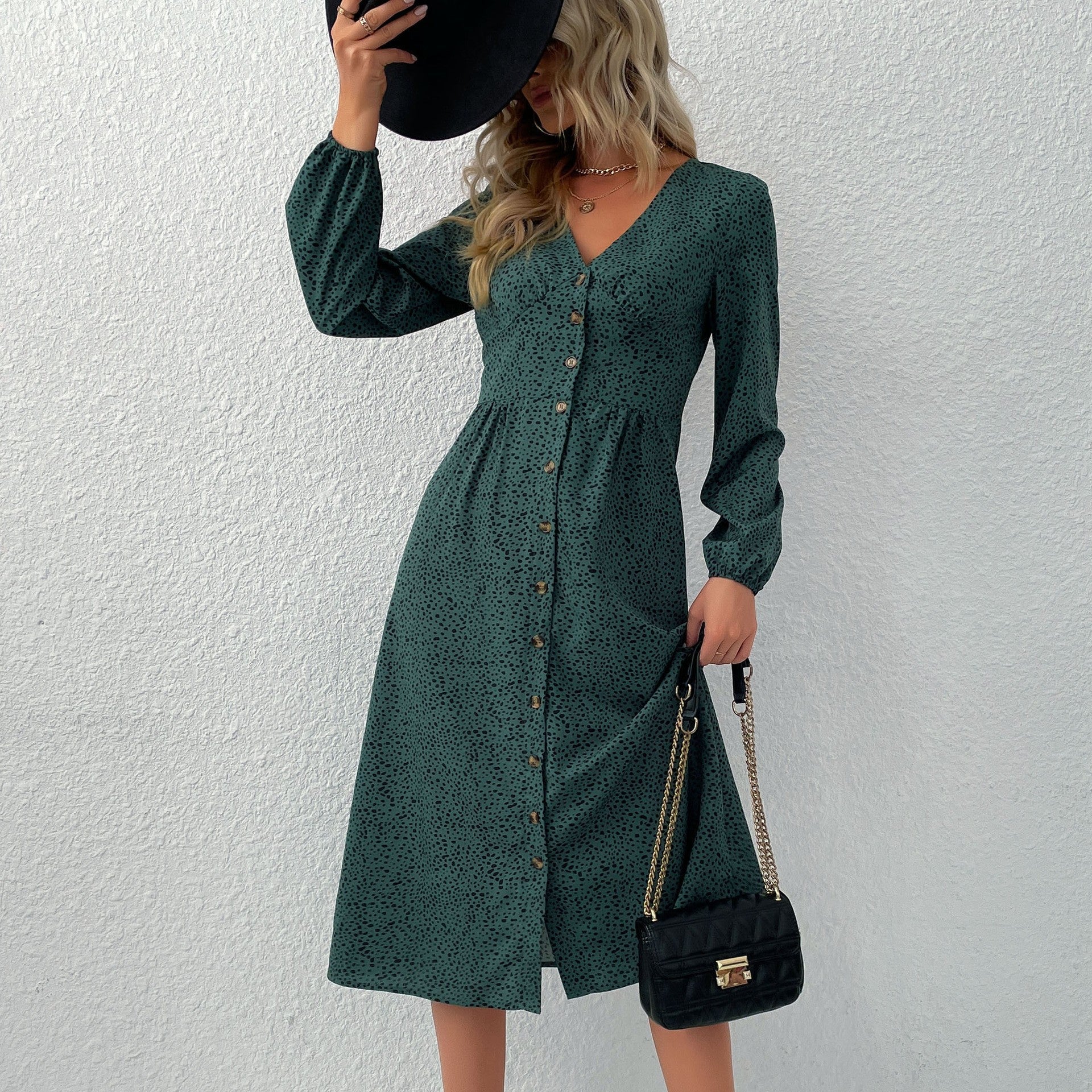 Damen Midi-Kleid mit eleganter Knopfleiste und gerafftem Saum WW