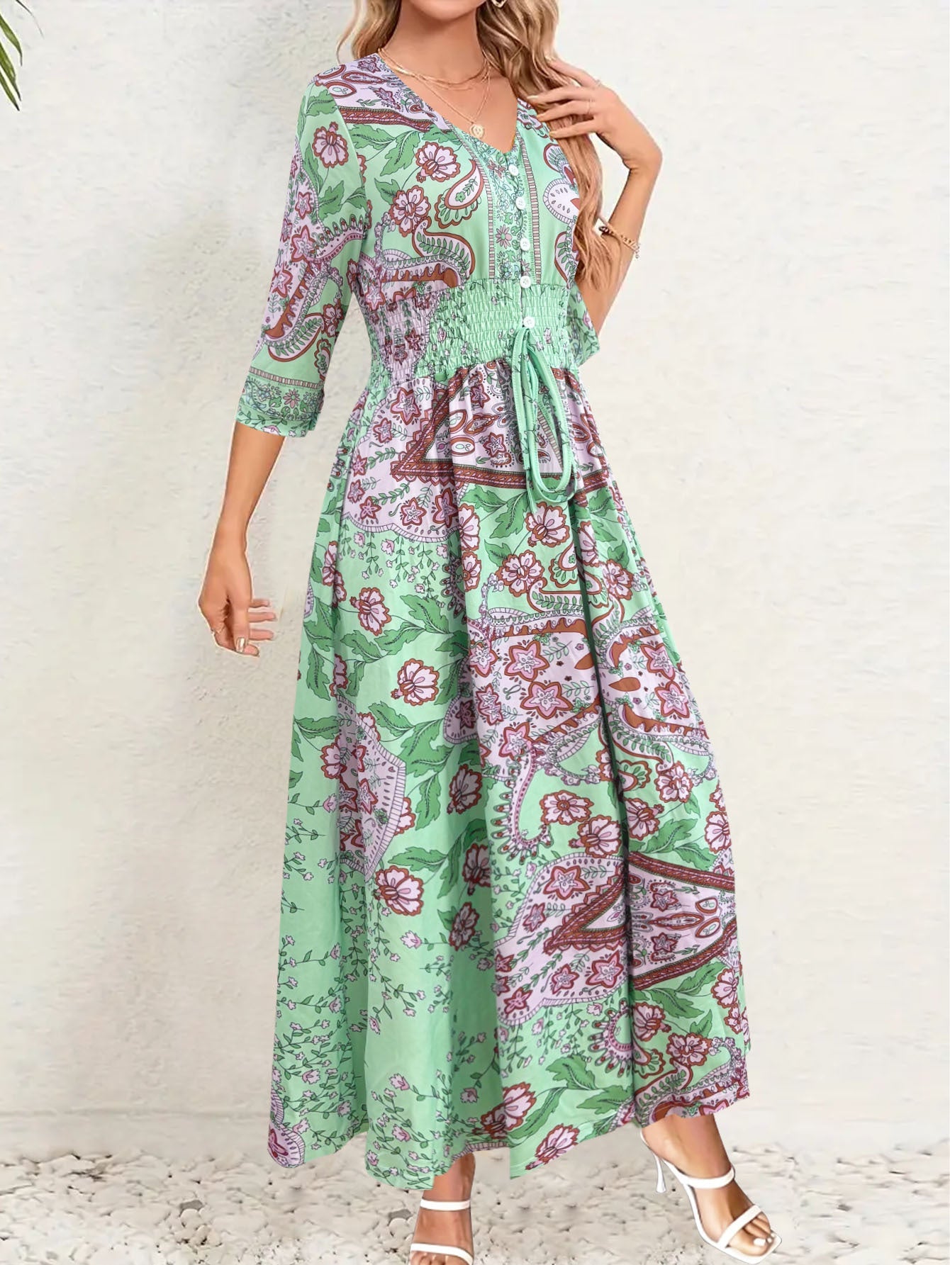 Damen Bohemian Maxikleid mit bunten Paisleymustern WW