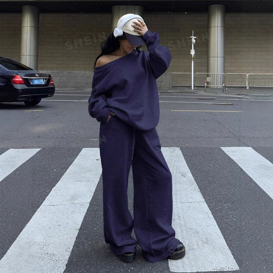 Damen lässiges Oversized Sweat- und Jogginganzug-Set mit seitlichen Taschen WW