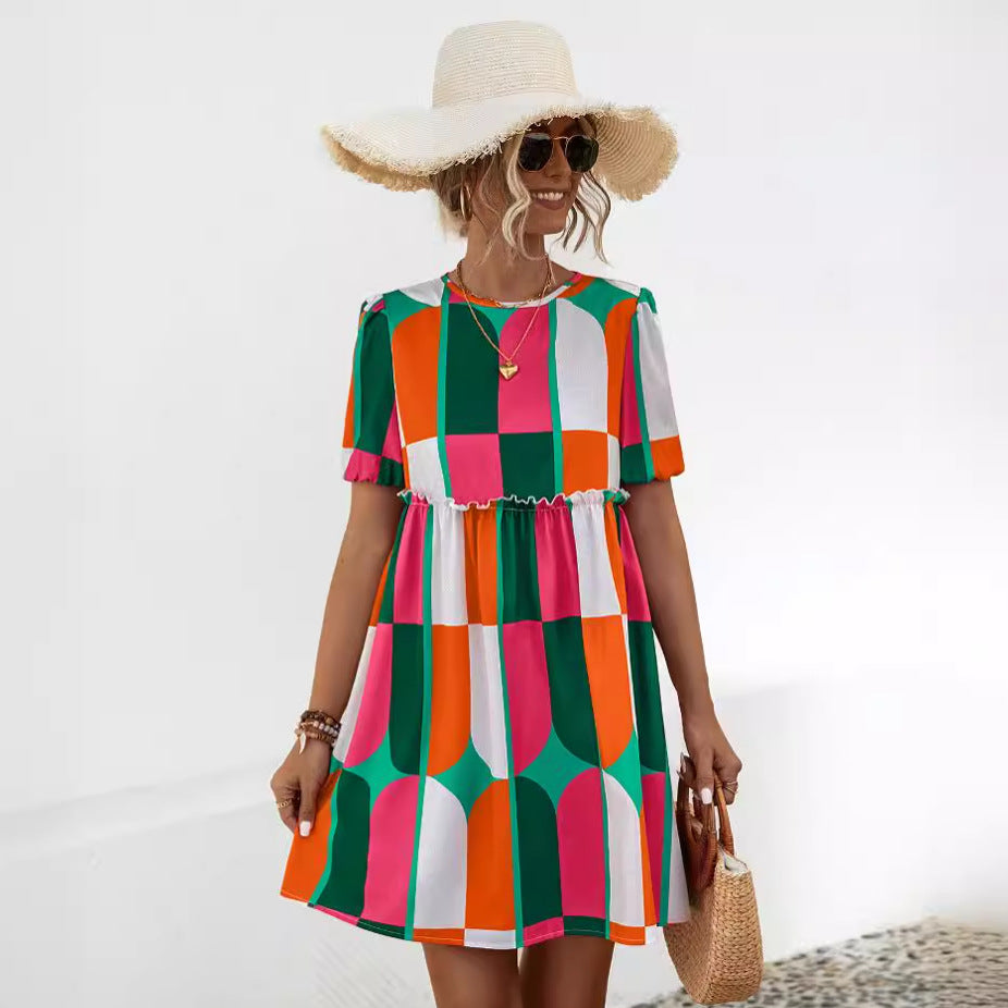 Damen Sommerliches Kleid mit lebhaftem geometrischem Muster WW