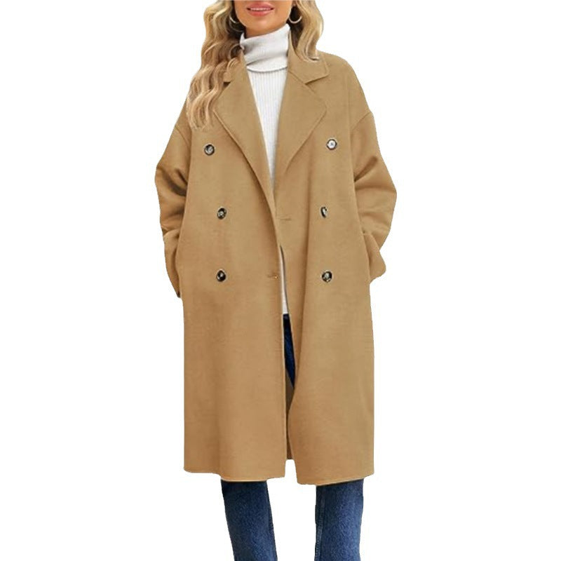 Damen eleganter und lässiger Wollmantel mit doppelter Knopfleiste WW