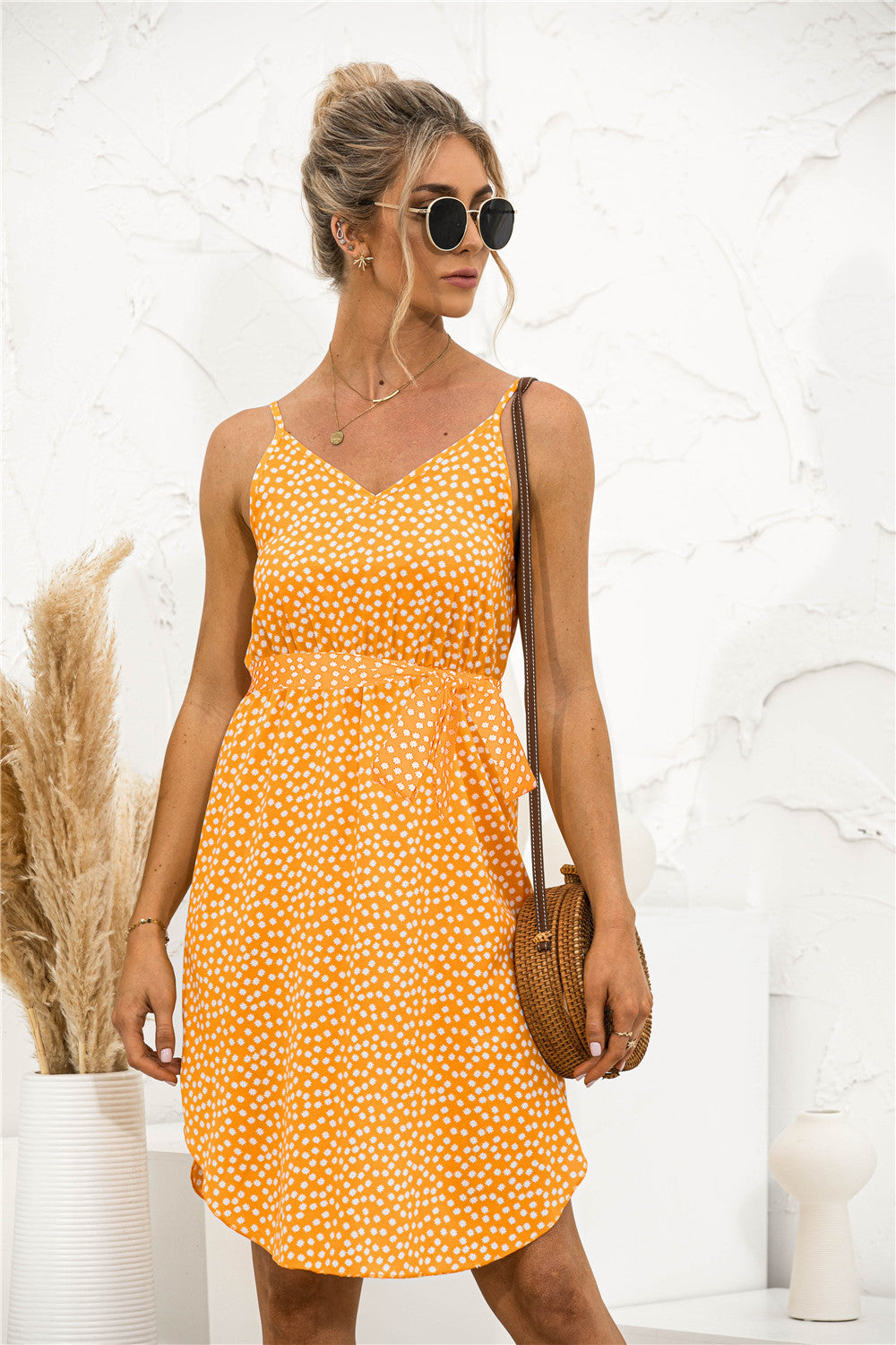 Damen Sommerkleid mit feinem Punkte-Muster und elastischem Taillenzug WW