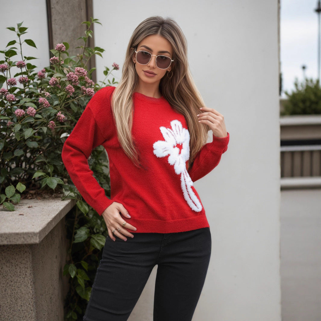 Damen Pullover mit floralem Reliefmuster und weichem Material WW
