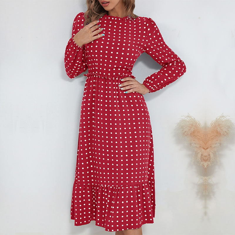 Damen Midi-Kleid mit elegantem Puffärmel und verspieltem Rüschensaum WW