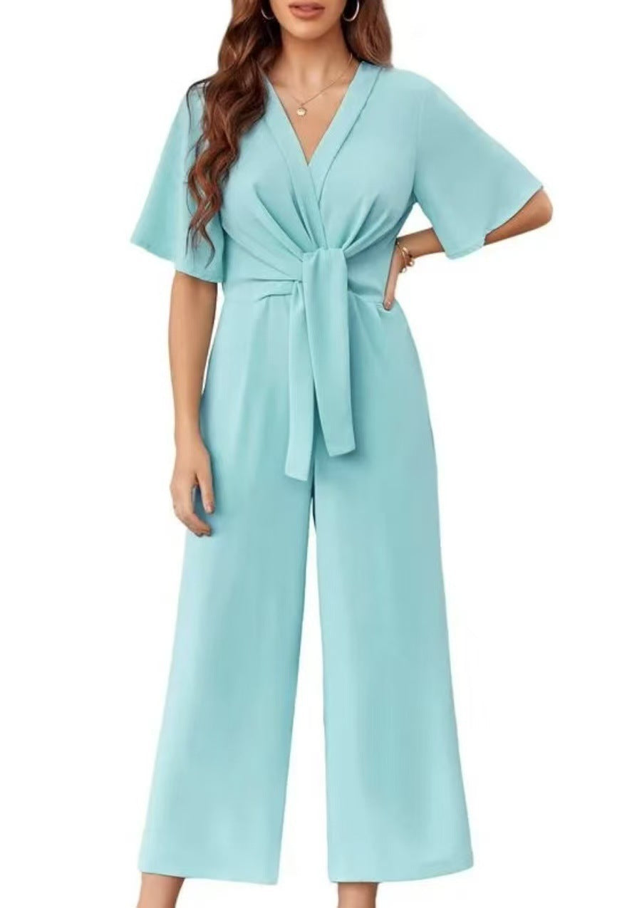 Damen Jumpsuit mit Taillenknoten und weitem Bein WW