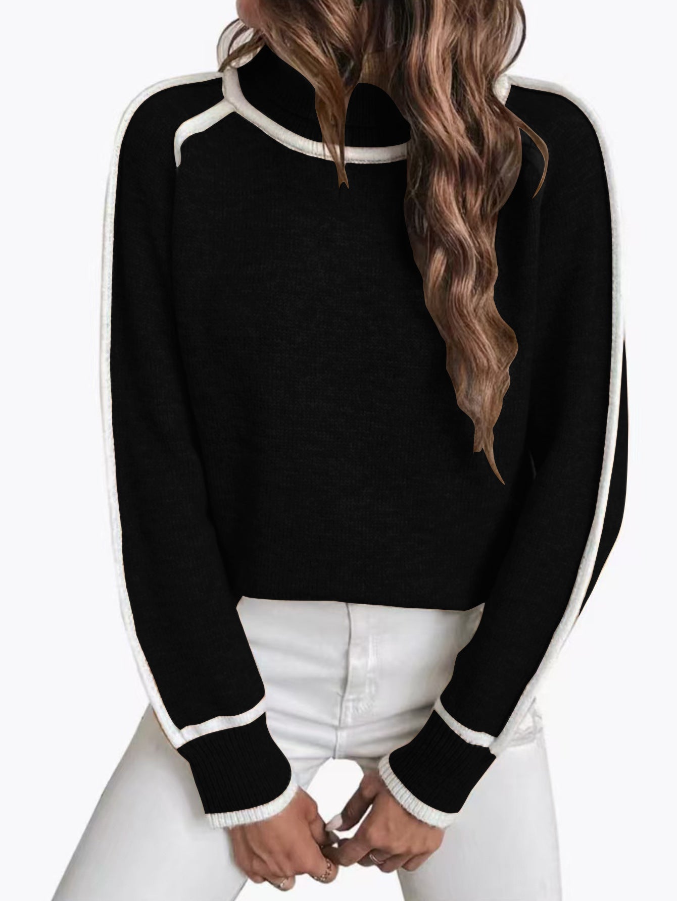 Damen Übergroße Strickpullover mit Stehkragen WW