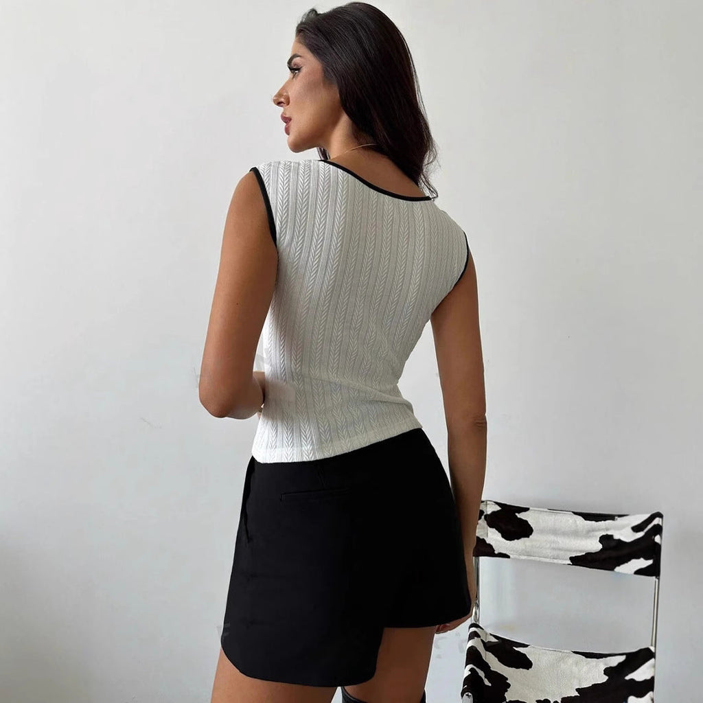 Damen figurbetontes Strickoberteil mit V-Ausschnitt und strukturiertem Muster WW