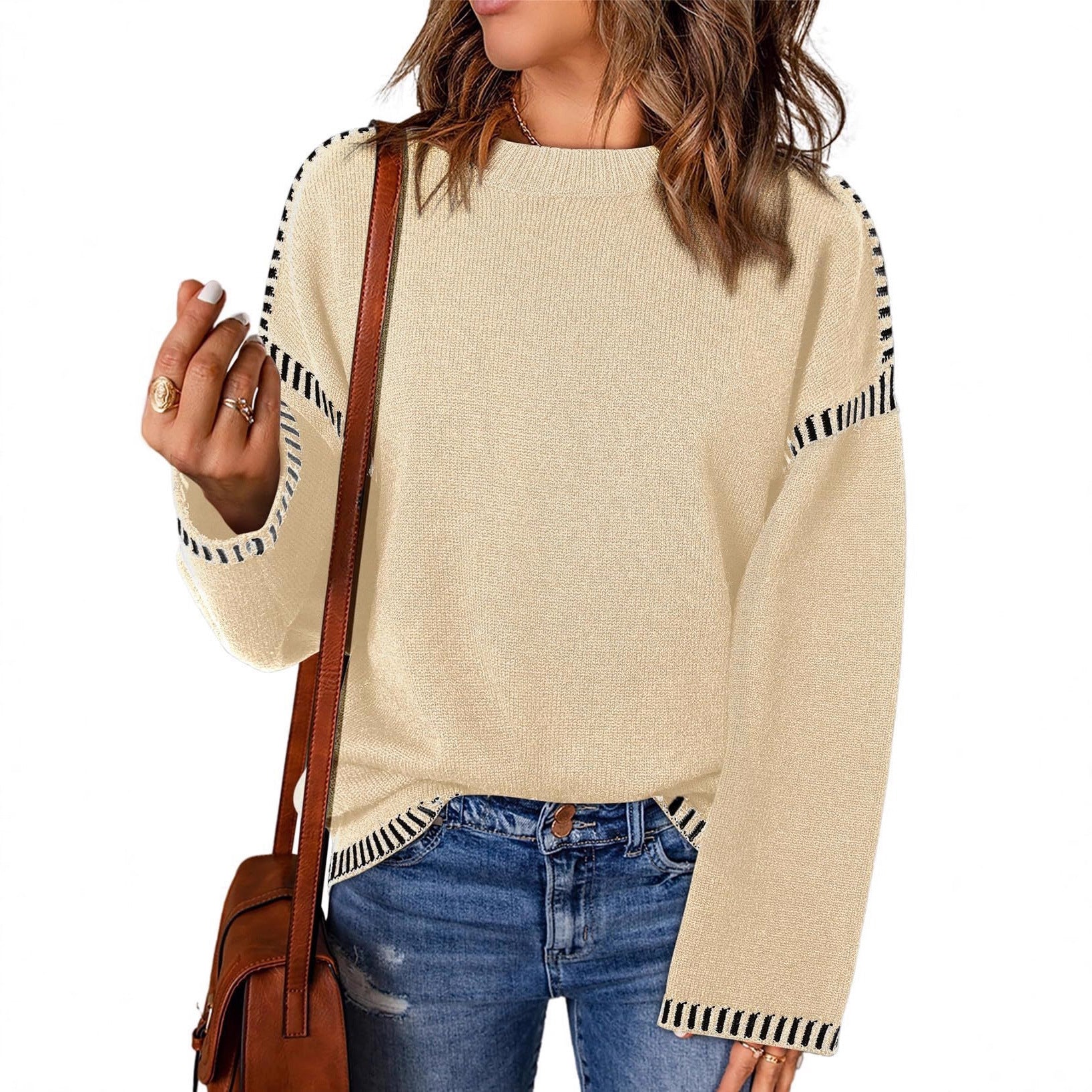Damen lässiger Pullover mit strukturiertem Detail und seitlichem Schlitz WW