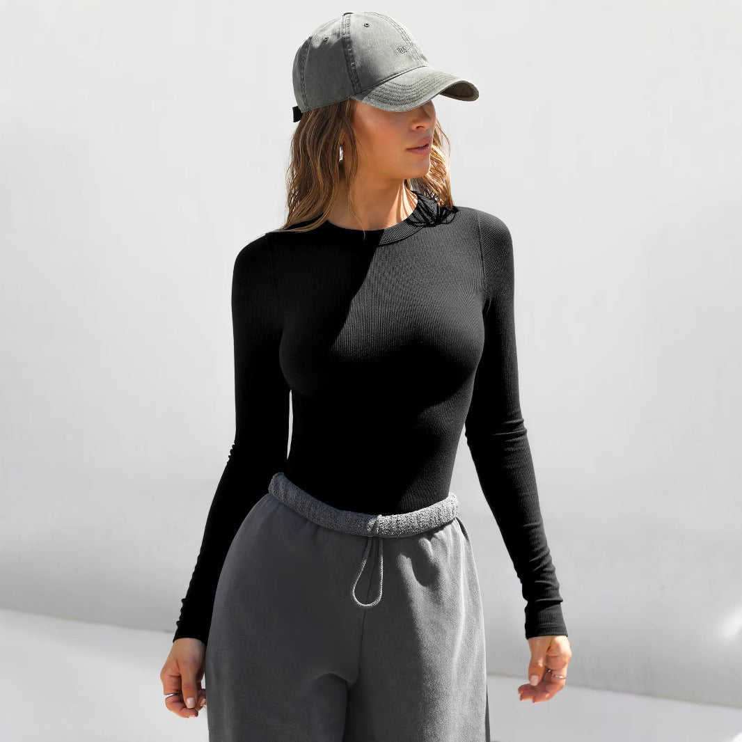 Damen Langarm-Ripp-Top mit figurbetontem Schnitt WW