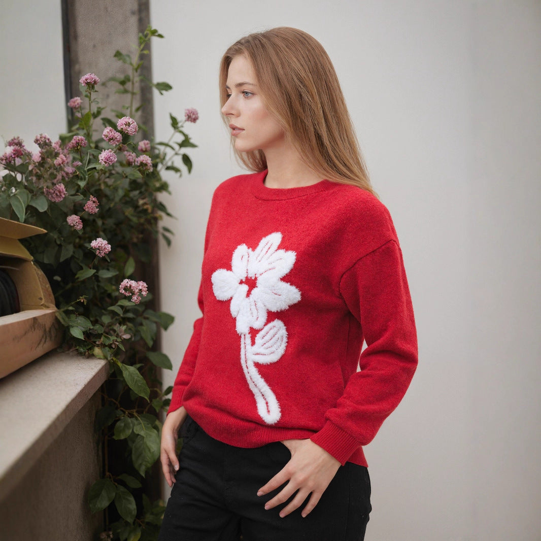 Damen Pullover mit floralem Reliefmuster und weichem Material WW