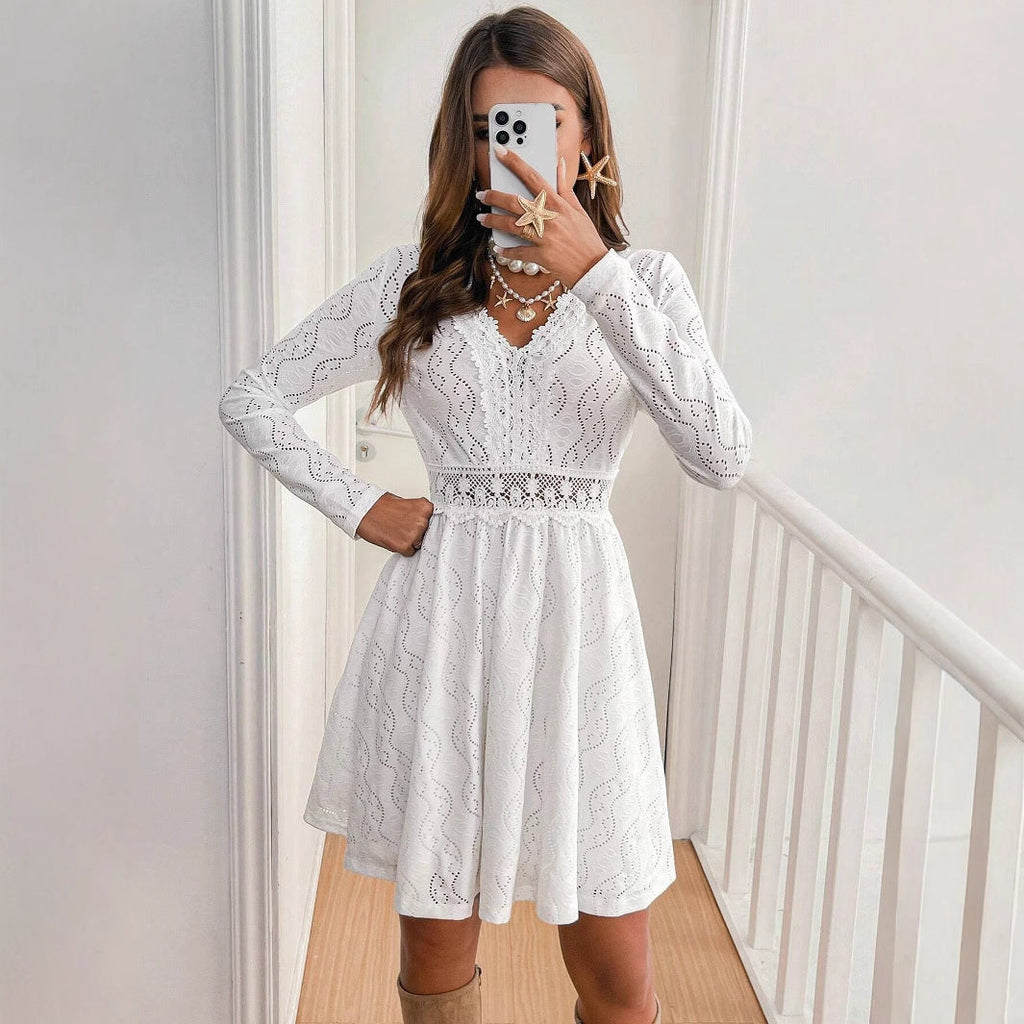 Damen Spitzenkleid mit langen Ärmeln WW