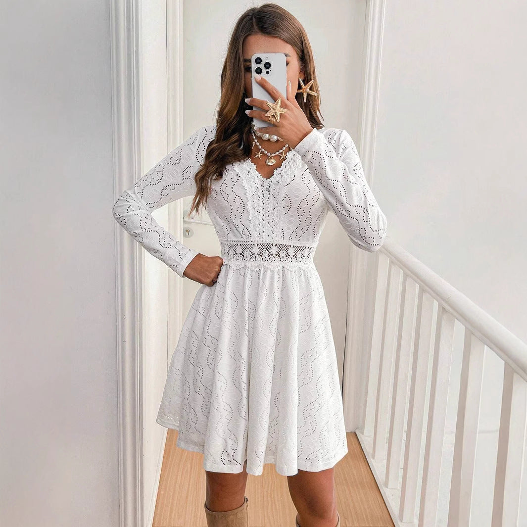 Damen Spitzenkleid mit langen Ärmeln WW