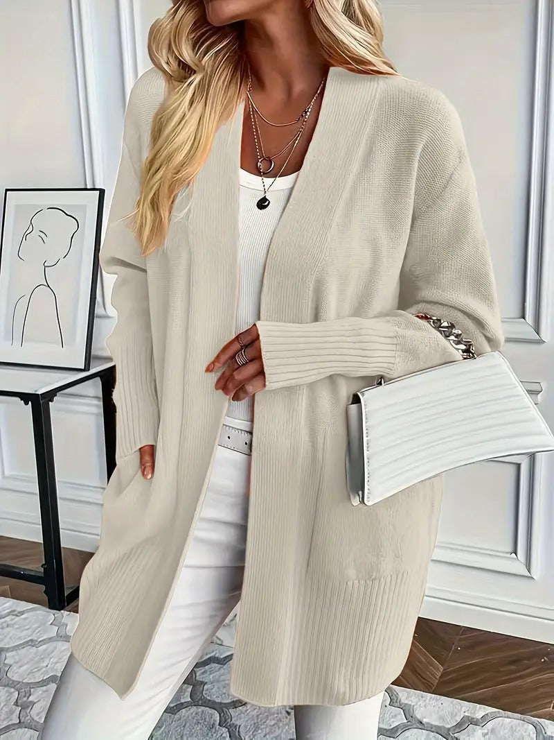 Damen Strickjacke mit offenem Schnitt und Rippstruktur WW