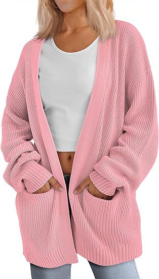 Damen Grobstrick Cardigan mit offenem Schnitt und praktischen Taschen WW