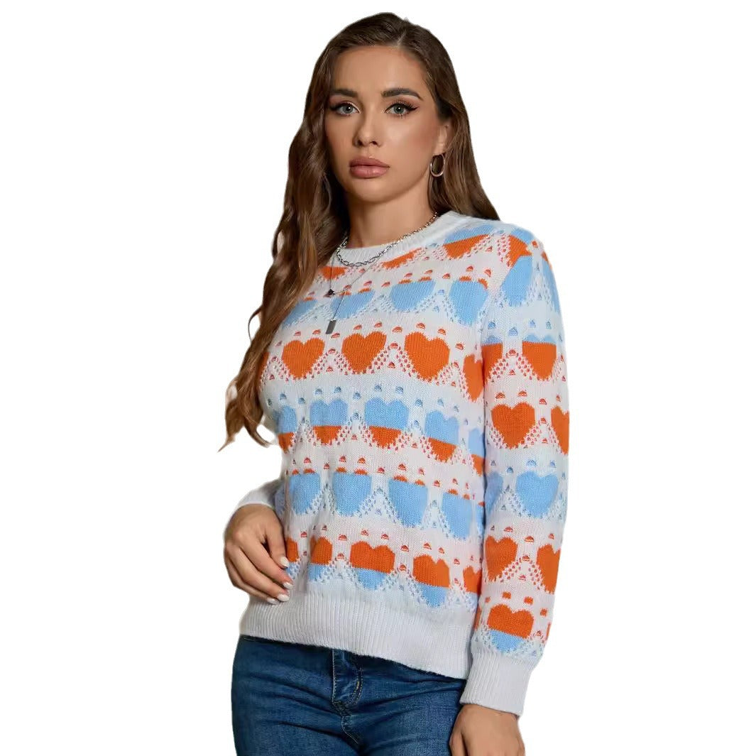 Damen Strickpullover mit Herzmuster und lockerer Passform WW
